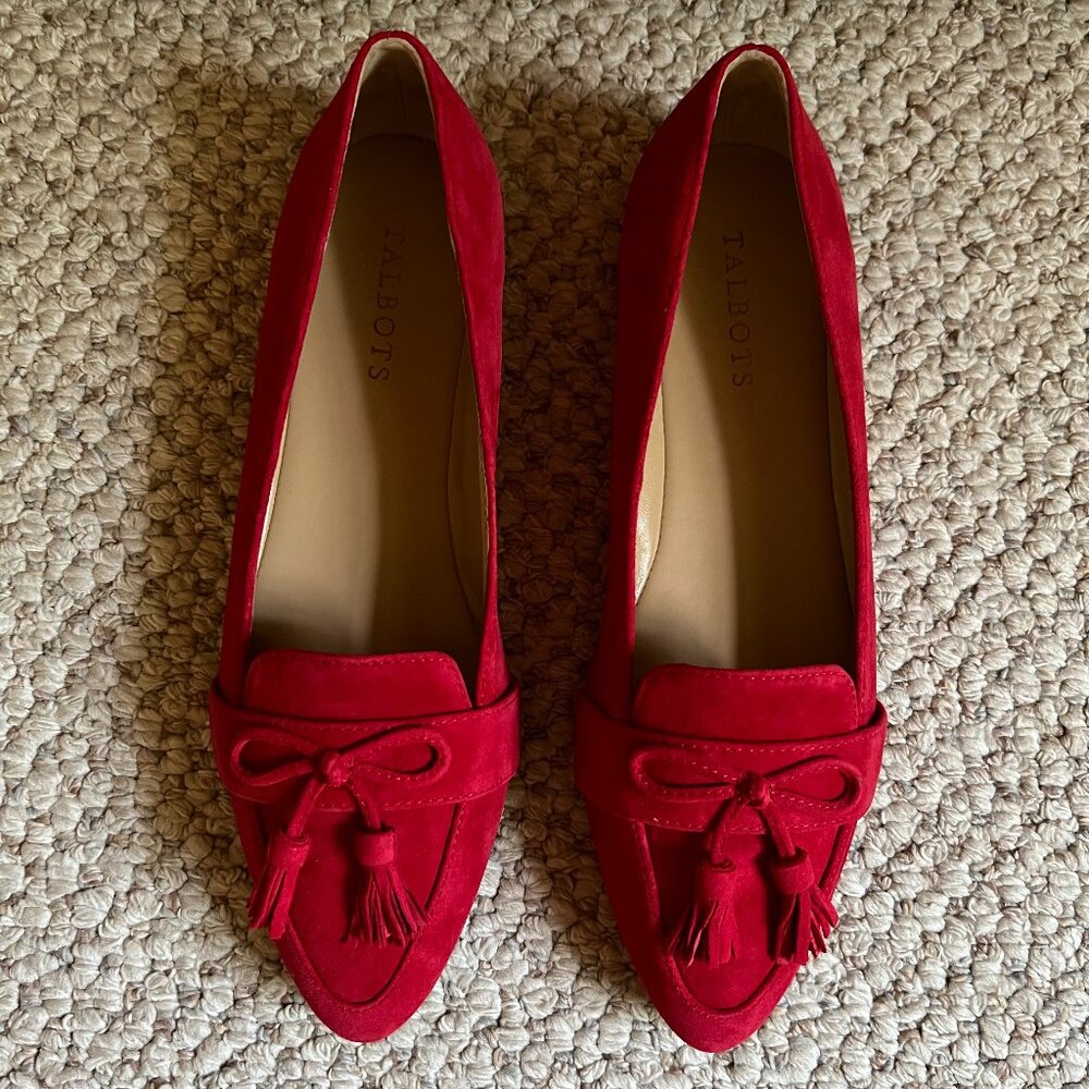 TALBOTS - Francesca Suede Driving Flats -- Red Pop -- NEW, no Box - Picture 5 of 11